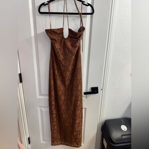 Petal & Pup Strapless Brown Lace Dress